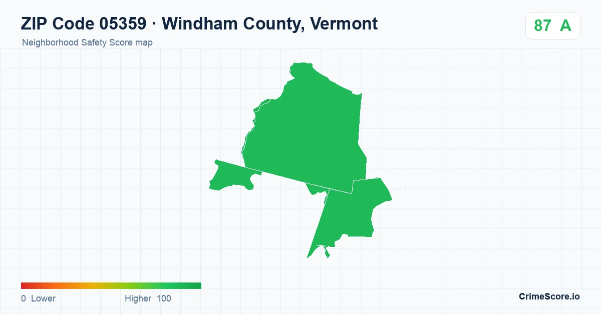 ZIP Code 05359 in Windham County, Vermont neighborhood Safety Score map