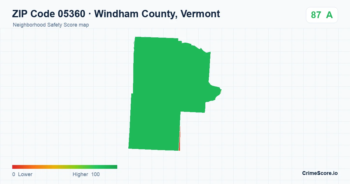 ZIP Code 05360 in Windham County, Vermont neighborhood Safety Score map