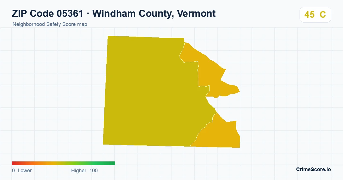ZIP Code 05361 in Windham County, Vermont neighborhood Safety Score map