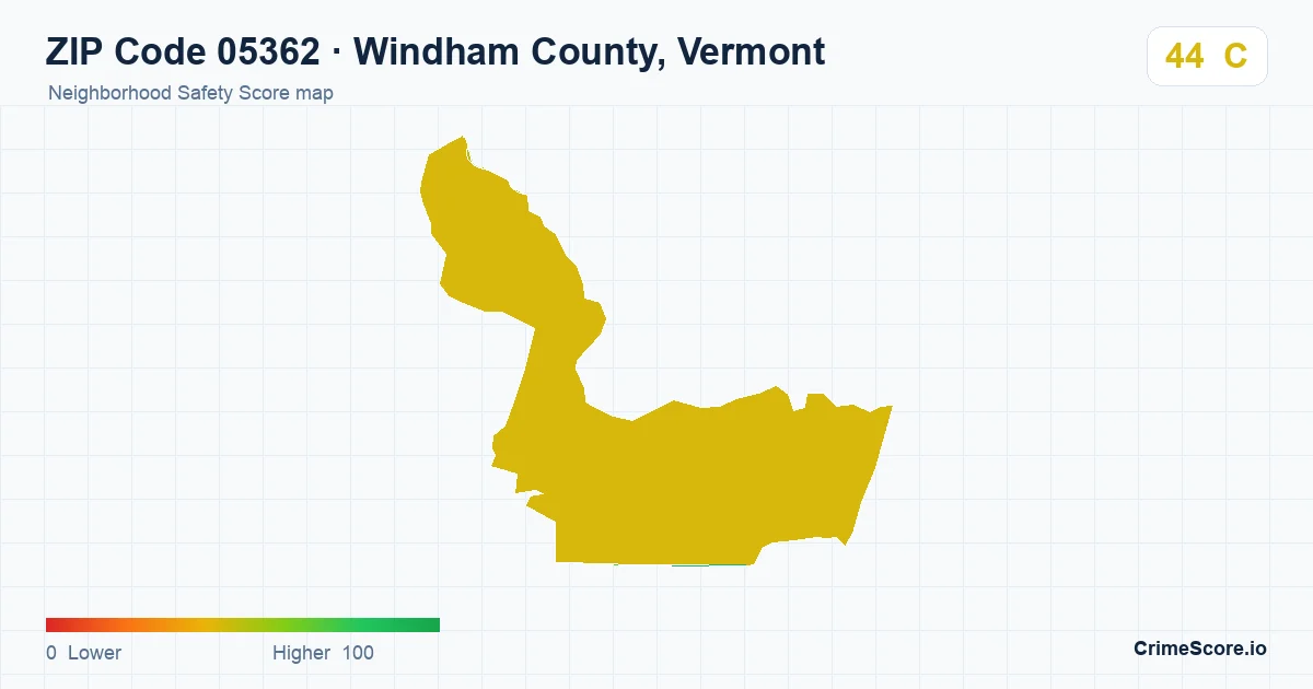 ZIP Code 05362 in Windham County, Vermont neighborhood Safety Score map