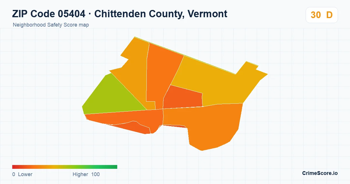 ZIP Code 05404 in Chittenden County, Vermont neighborhood Safety Score map