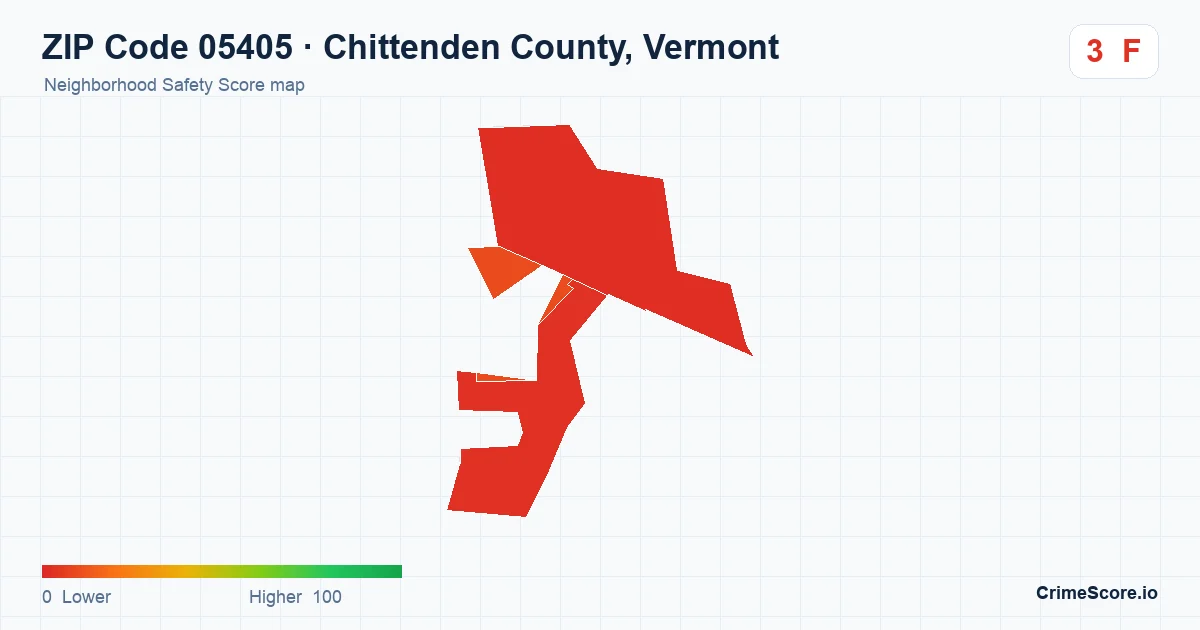 ZIP Code 05405 in Chittenden County, Vermont neighborhood Safety Score map