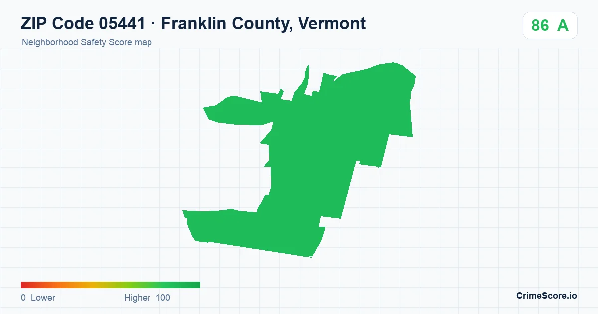 ZIP Code 05441 in Franklin County, Vermont neighborhood Safety Score map