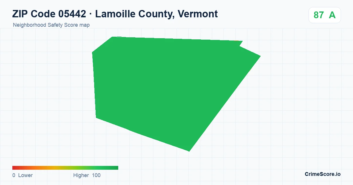 ZIP Code 05442 in Lamoille County, Vermont neighborhood Safety Score map