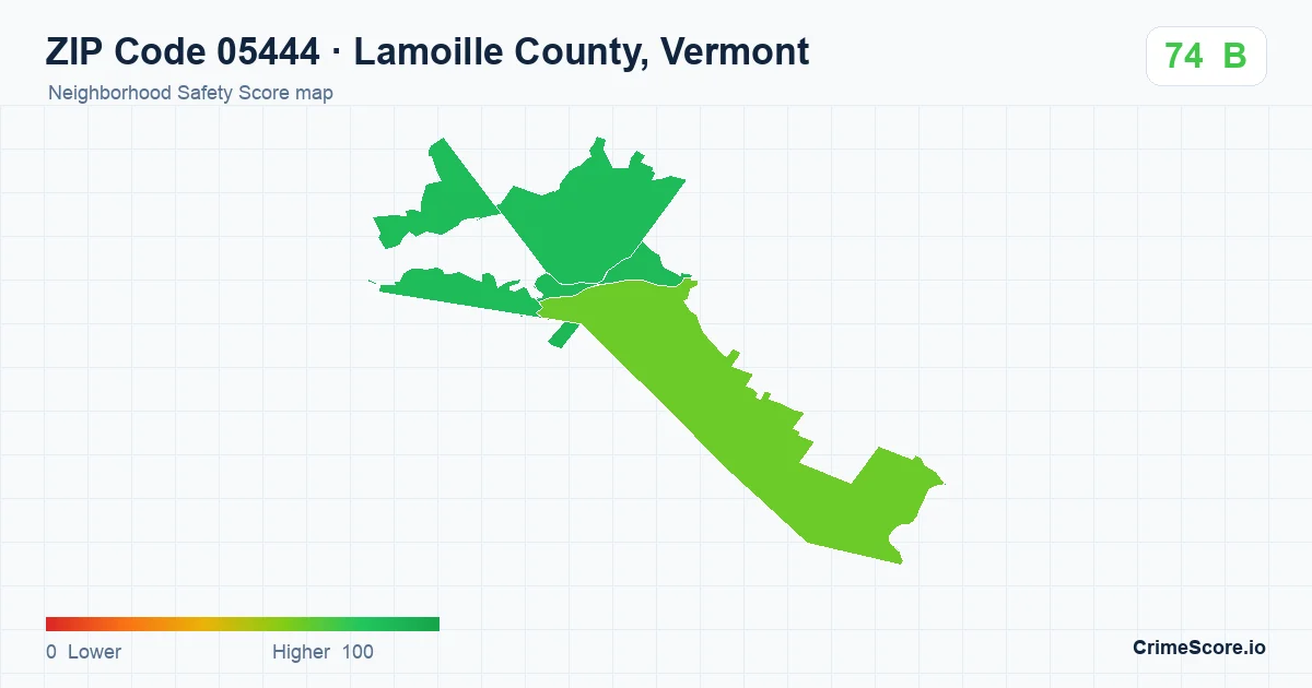 ZIP Code 05444 in Lamoille County, Vermont neighborhood Safety Score map