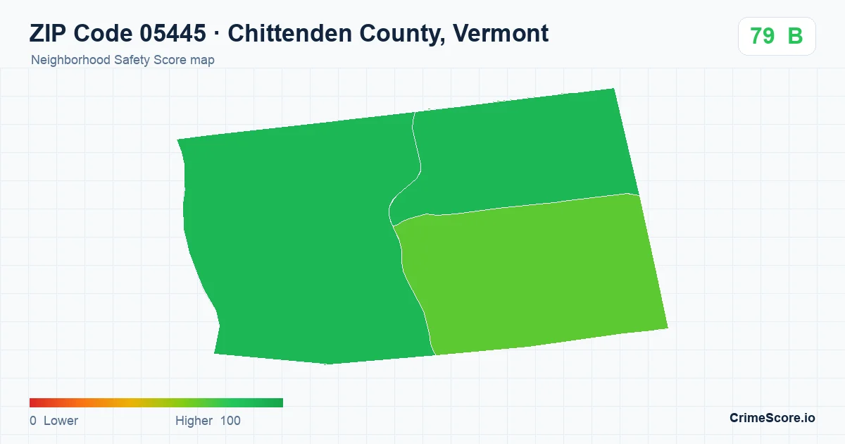 ZIP Code 05445 in Chittenden County, Vermont neighborhood Safety Score map