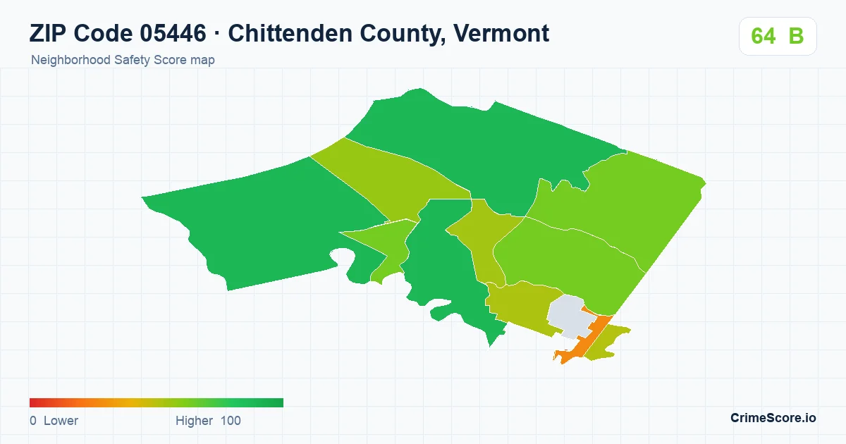 ZIP Code 05446 in Chittenden County, Vermont neighborhood Safety Score map