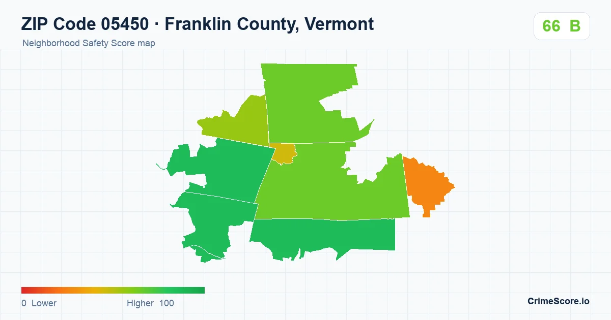 ZIP Code 05450 in Franklin County, Vermont neighborhood Safety Score map