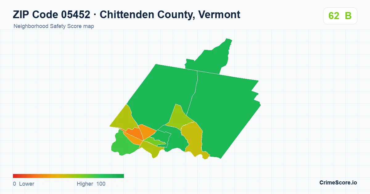 ZIP Code 05452 in Chittenden County, Vermont neighborhood Safety Score map