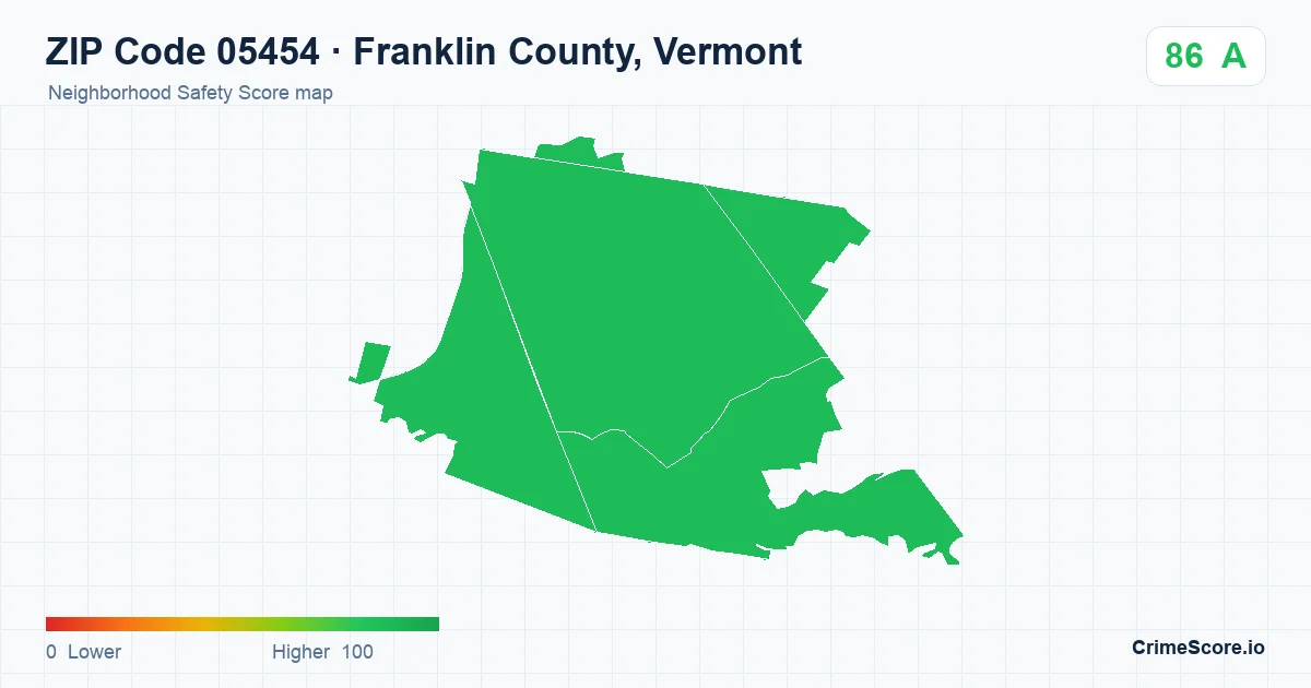 ZIP Code 05454 in Franklin County, Vermont neighborhood Safety Score map