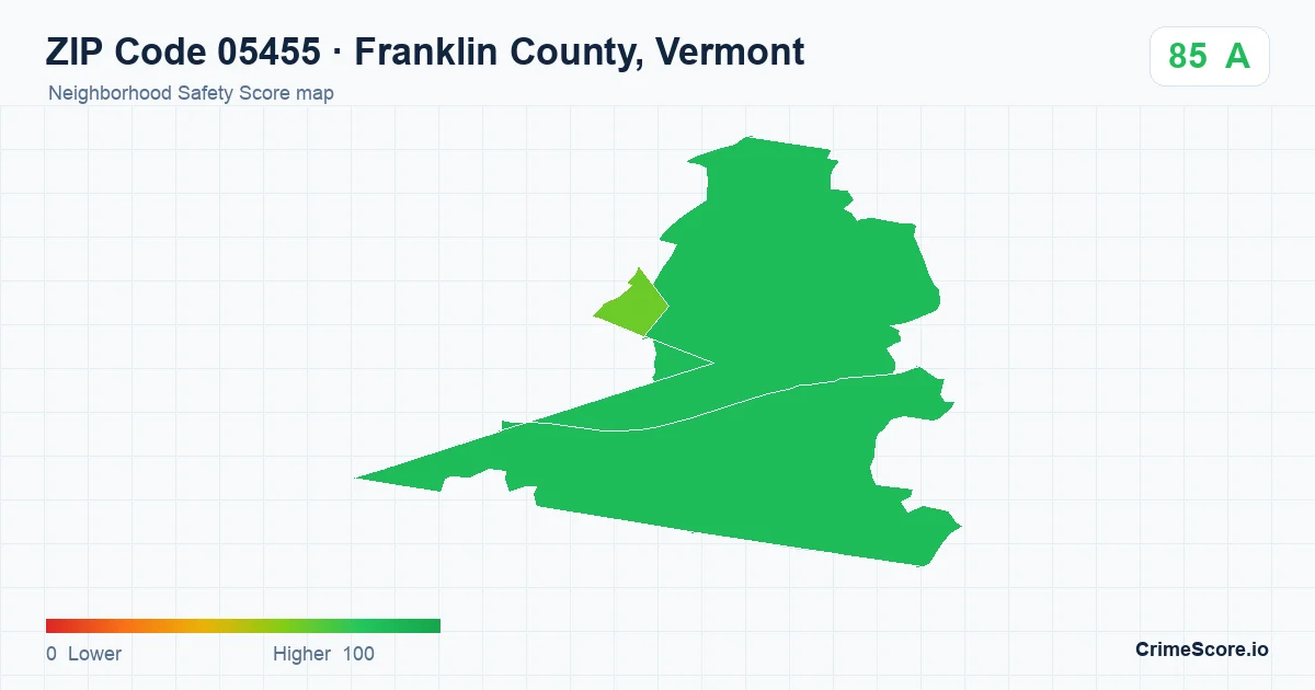 ZIP Code 05455 in Franklin County, Vermont neighborhood Safety Score map