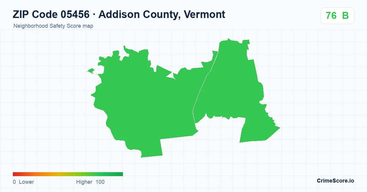 ZIP Code 05456 in Addison County, Vermont neighborhood Safety Score map