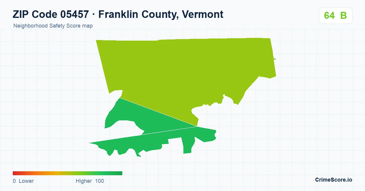 ZIP Code 05457 in Franklin County, Vermont neighborhood Safety Score map