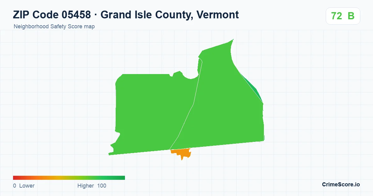ZIP Code 05458 in Grand Isle County, Vermont neighborhood Safety Score map