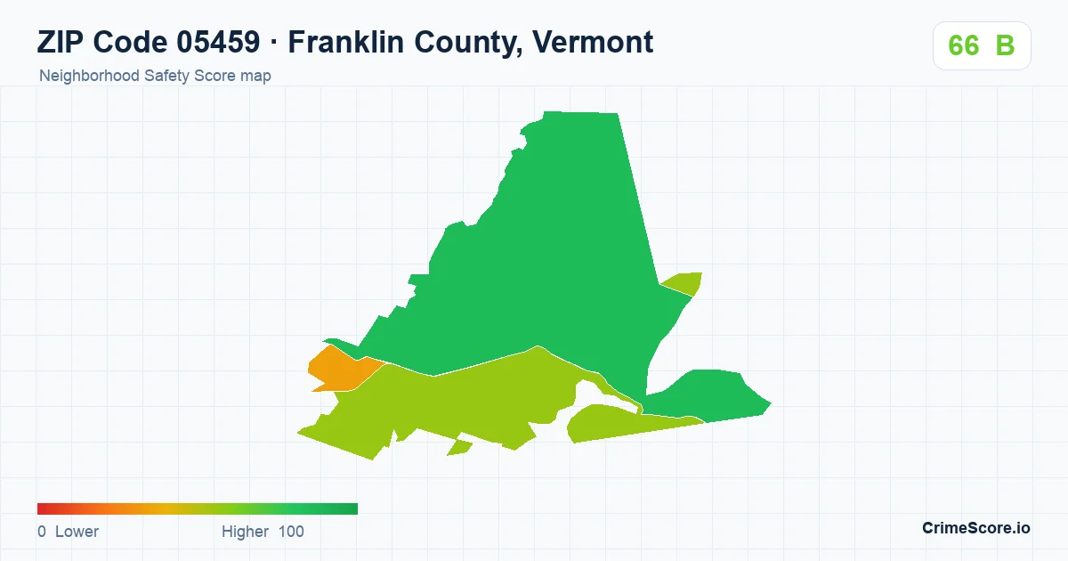 ZIP Code 05459 in Franklin County, Vermont neighborhood Safety Score map