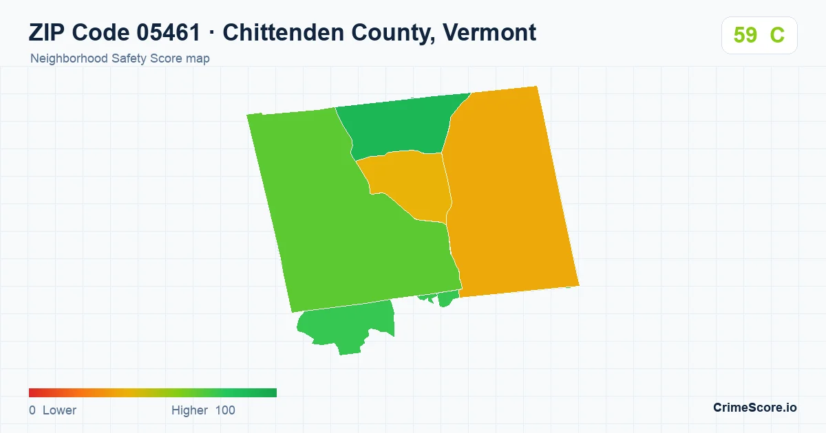 ZIP Code 05461 in Chittenden County, Vermont neighborhood Safety Score map