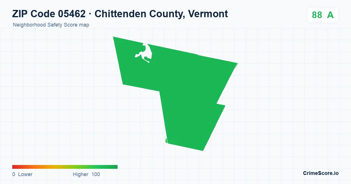 ZIP Code 05462 in Chittenden County, Vermont neighborhood Safety Score map