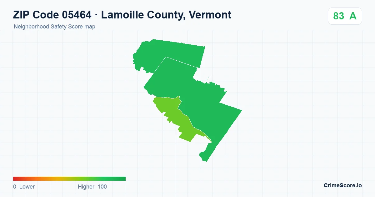 ZIP Code 05464 in Lamoille County, Vermont neighborhood Safety Score map
