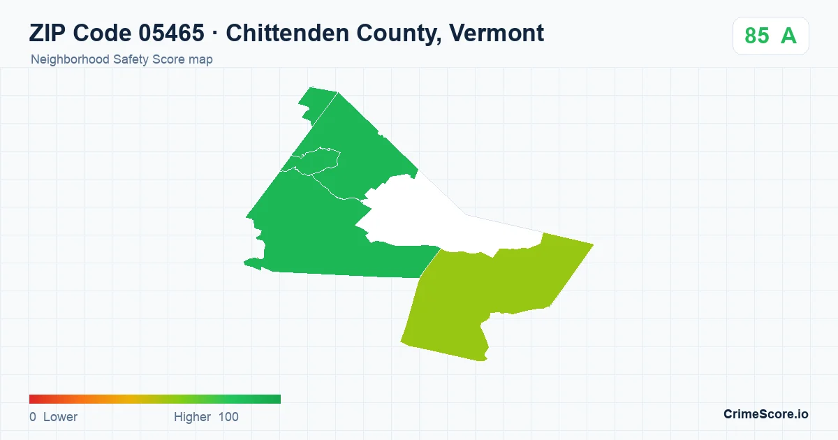 ZIP Code 05465 in Chittenden County, Vermont neighborhood Safety Score map