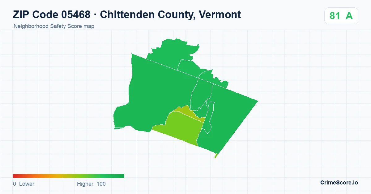 ZIP Code 05468 in Chittenden County, Vermont neighborhood Safety Score map