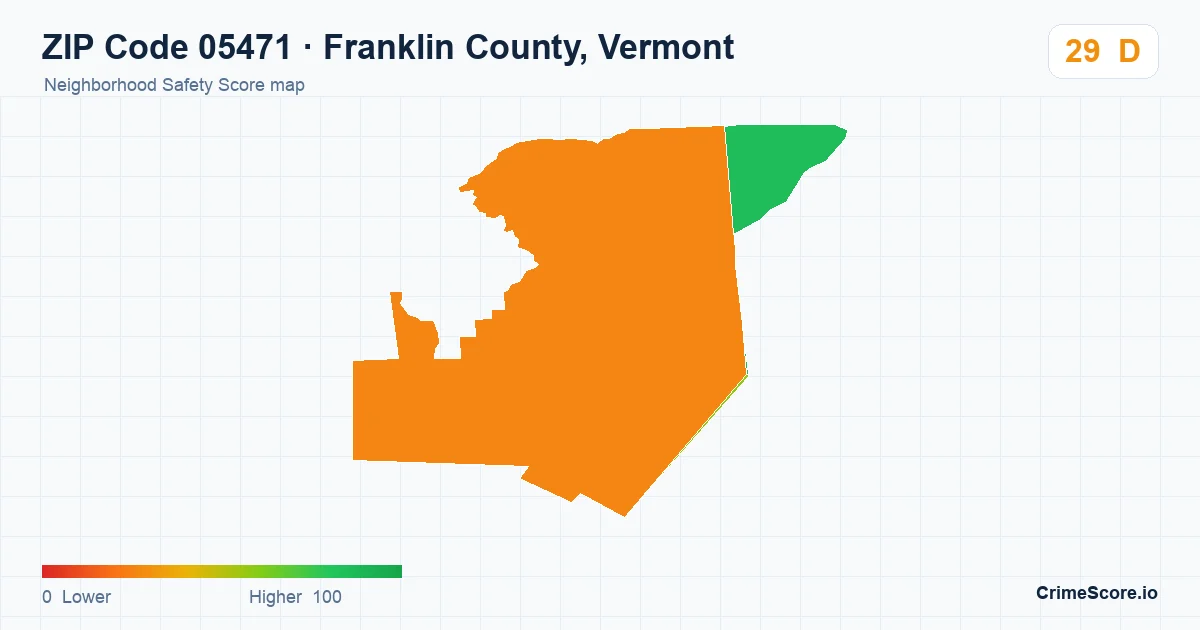ZIP Code 05471 in Franklin County, Vermont neighborhood Safety Score map
