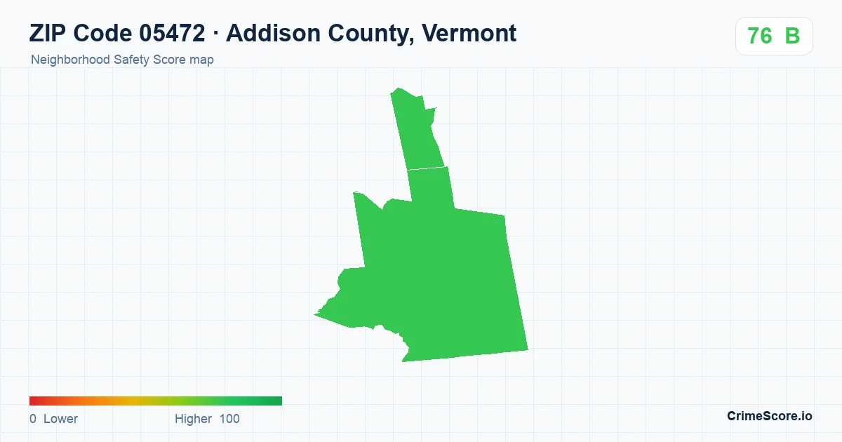 ZIP Code 05472 in Addison County, Vermont neighborhood Safety Score map