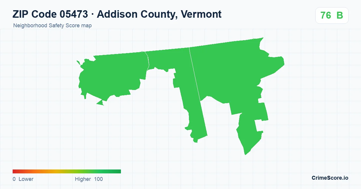 ZIP Code 05473 in Addison County, Vermont neighborhood Safety Score map