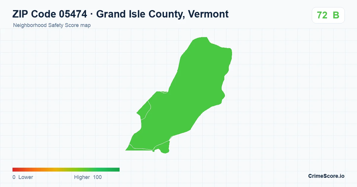 ZIP Code 05474 in Grand Isle County, Vermont neighborhood Safety Score map