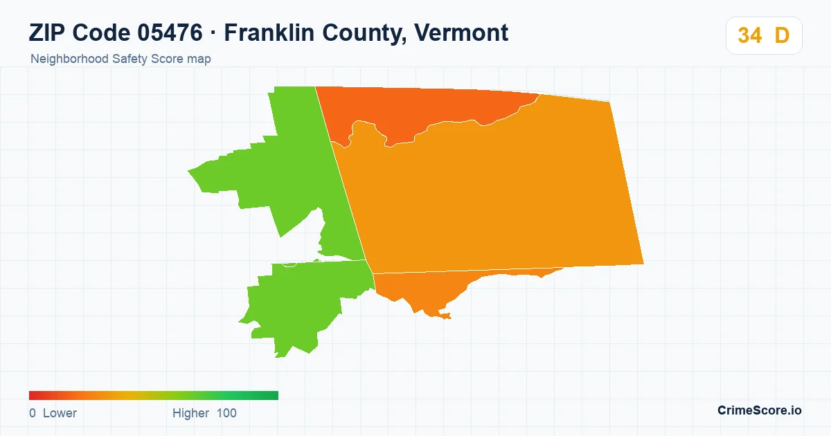 ZIP Code 05476 in Franklin County, Vermont neighborhood Safety Score map