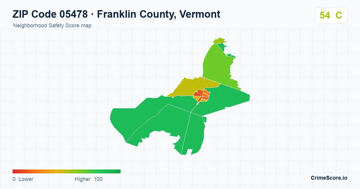 ZIP Code 05478 in Franklin County, Vermont neighborhood Safety Score map