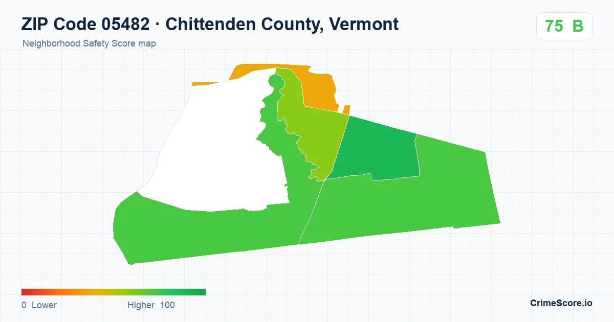 ZIP Code 05482 in Chittenden County, Vermont neighborhood Safety Score map