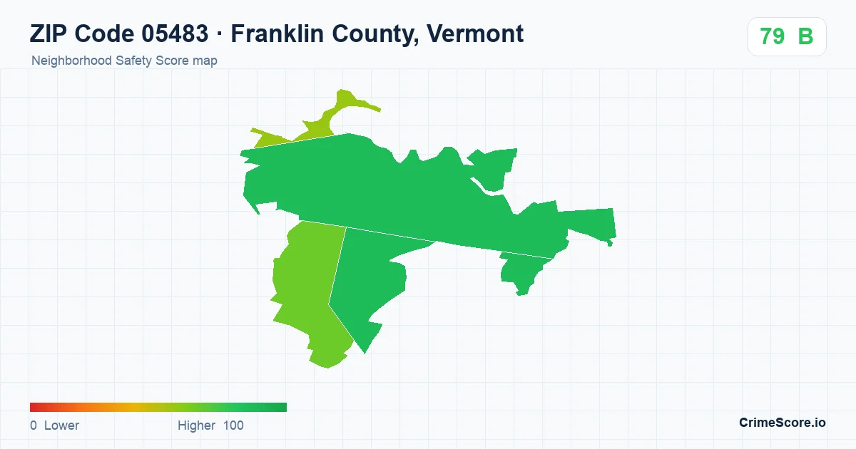 ZIP Code 05483 in Franklin County, Vermont neighborhood Safety Score map
