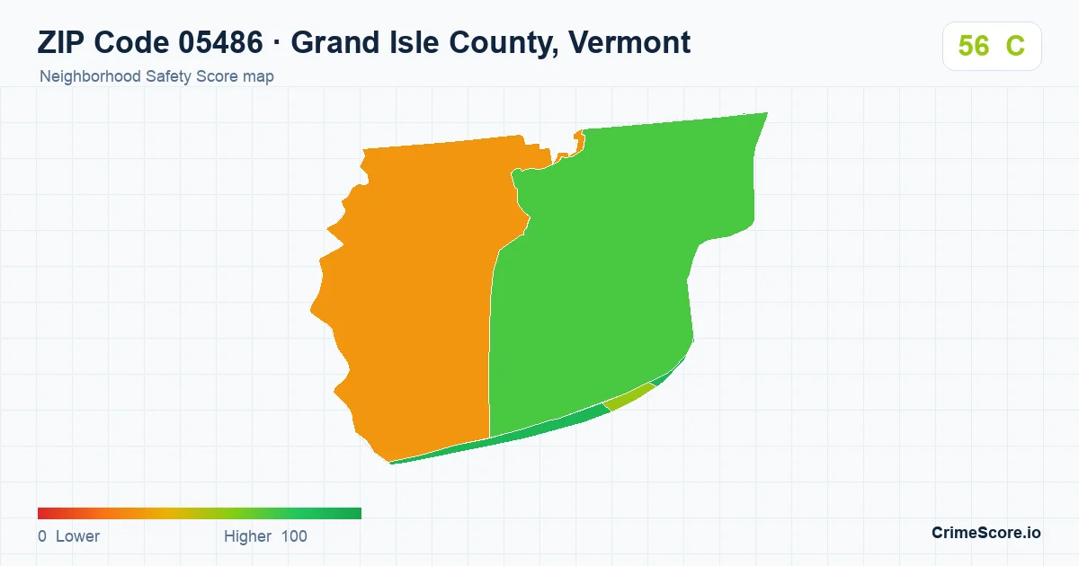 ZIP Code 05486 in Grand Isle County, Vermont neighborhood Safety Score map