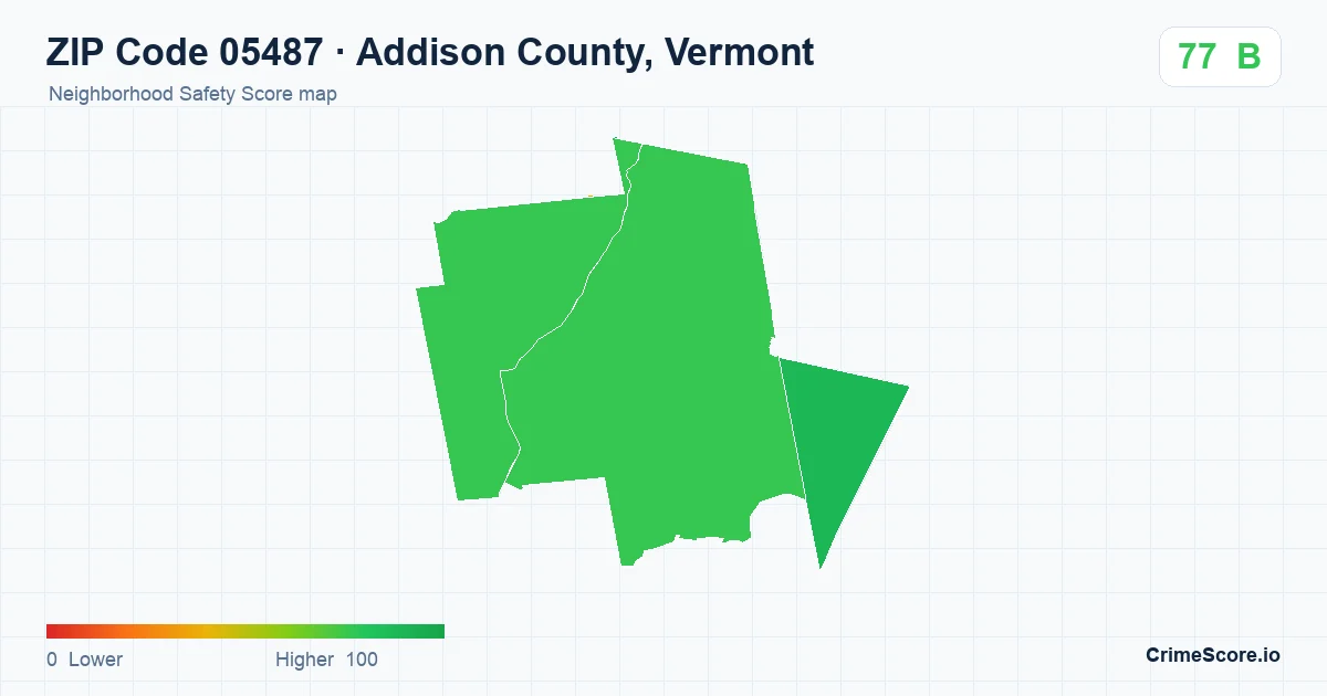ZIP Code 05487 in Addison County, Vermont neighborhood Safety Score map