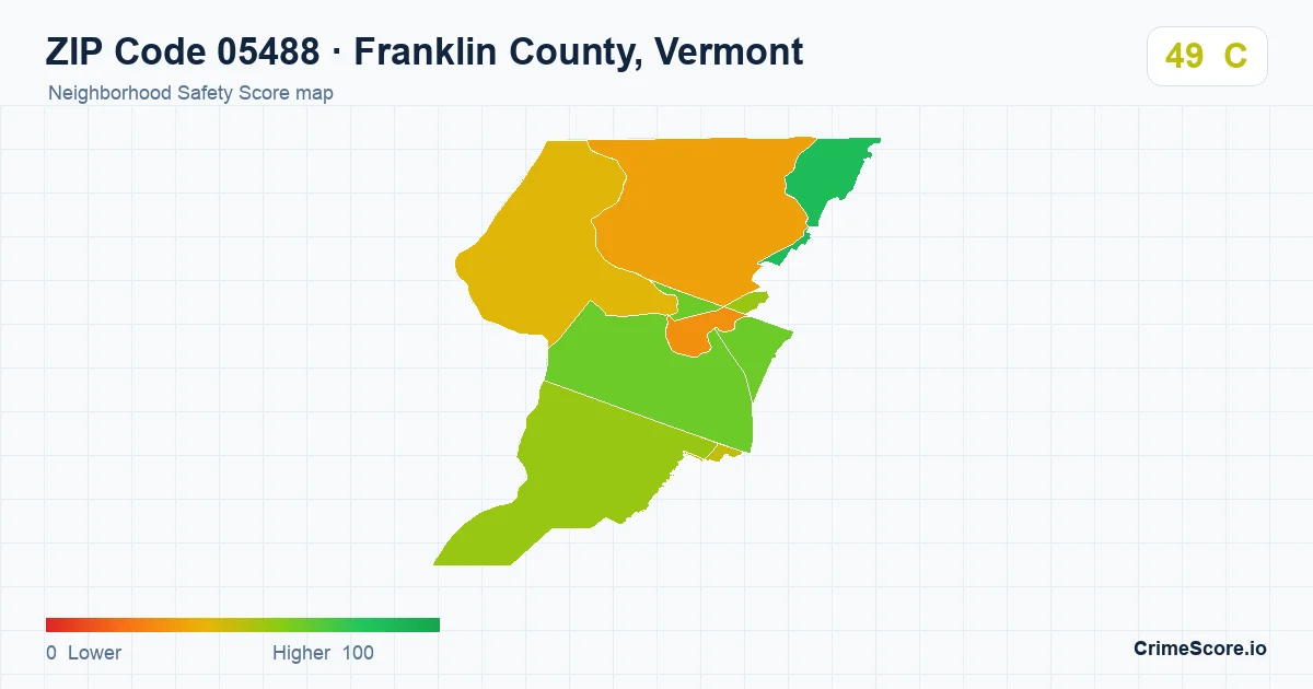 ZIP Code 05488 in Franklin County, Vermont neighborhood Safety Score map