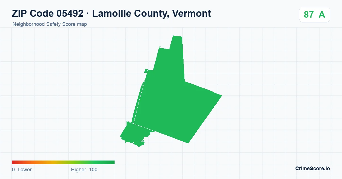 ZIP Code 05492 in Lamoille County, Vermont neighborhood Safety Score map