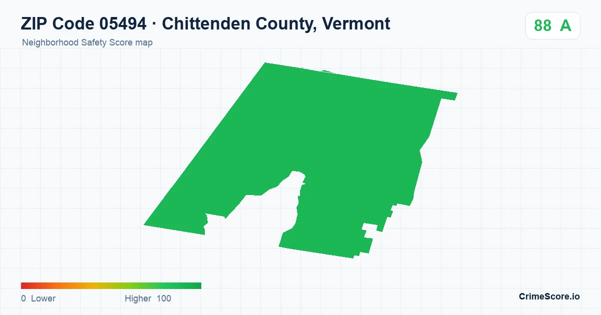 ZIP Code 05494 in Chittenden County, Vermont neighborhood Safety Score map