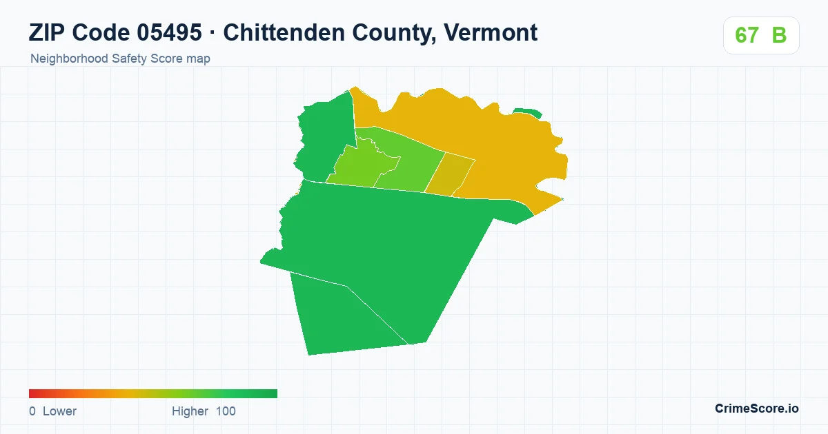 ZIP Code 05495 in Chittenden County, Vermont neighborhood Safety Score map