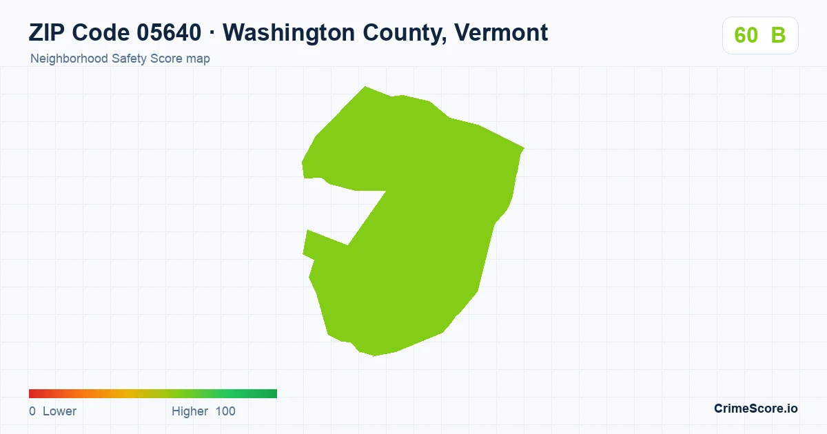 ZIP Code 05640 in Washington County, Vermont neighborhood Safety Score map