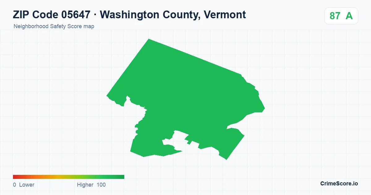 ZIP Code 05647 in Washington County, Vermont neighborhood Safety Score map