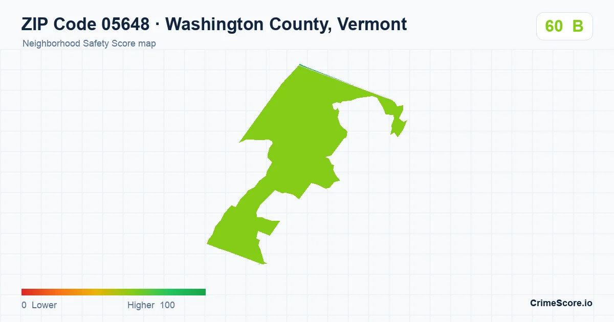 ZIP Code 05648 in Washington County, Vermont neighborhood Safety Score map