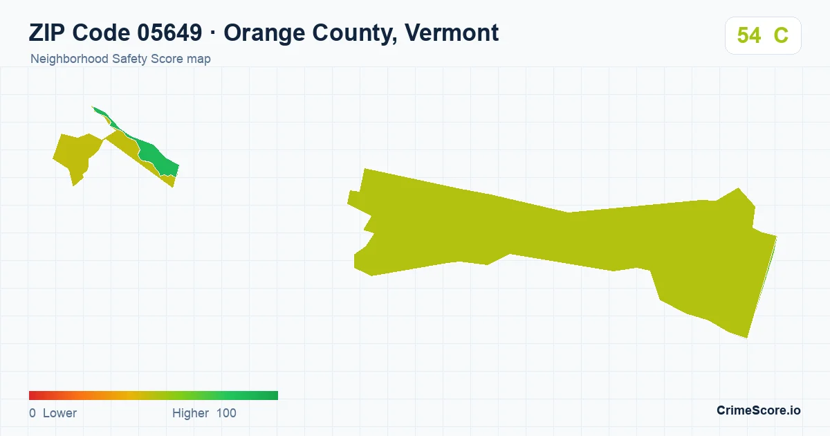 ZIP Code 05649 in Orange County, Vermont neighborhood Safety Score map