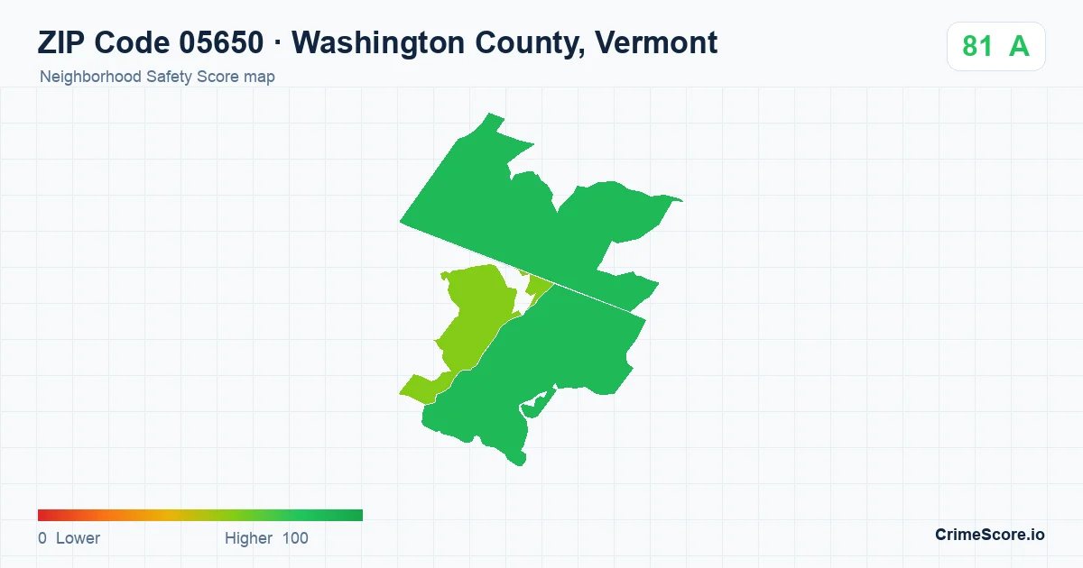ZIP Code 05650 in Washington County, Vermont neighborhood Safety Score map