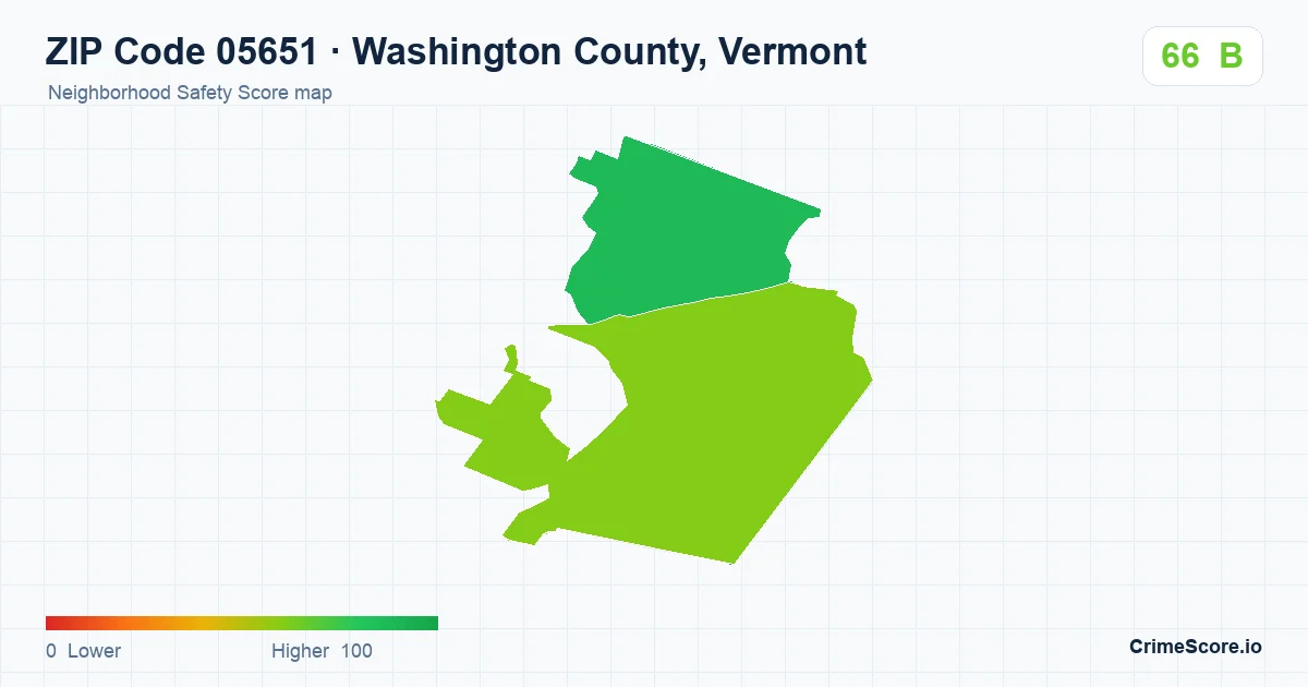 ZIP Code 05651 in Washington County, Vermont neighborhood Safety Score map