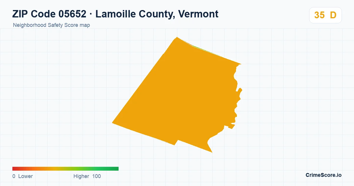 ZIP Code 05652 in Lamoille County, Vermont neighborhood Safety Score map
