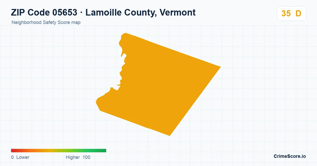 ZIP Code 05653 in Lamoille County, Vermont neighborhood Safety Score map