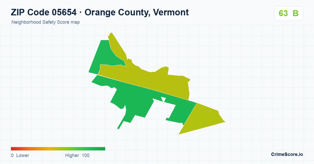 ZIP Code 05654 in Orange County, Vermont neighborhood Safety Score map