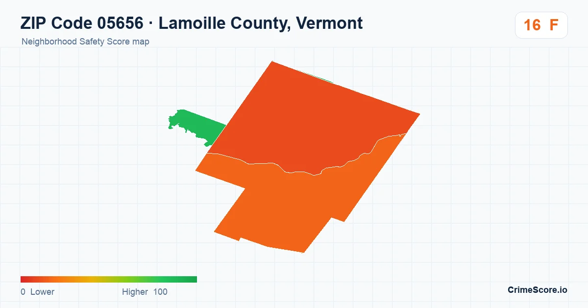 ZIP Code 05656 in Lamoille County, Vermont neighborhood Safety Score map