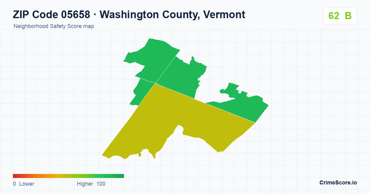ZIP Code 05658 in Washington County, Vermont neighborhood Safety Score map