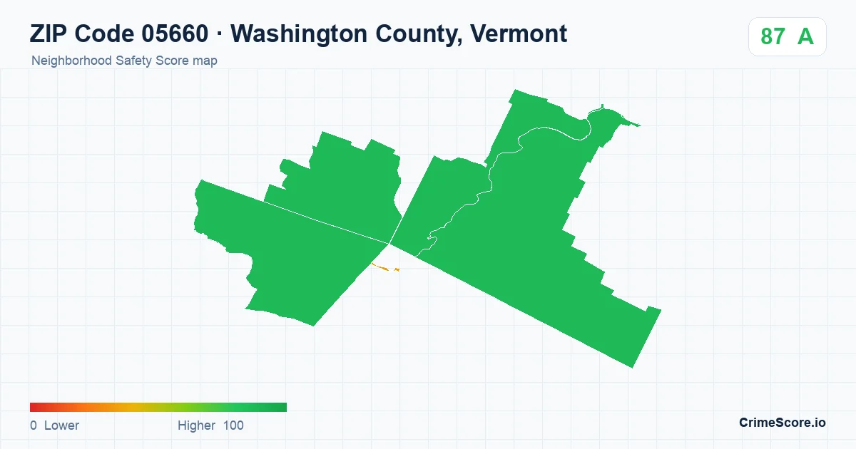 ZIP Code 05660 in Washington County, Vermont neighborhood Safety Score map